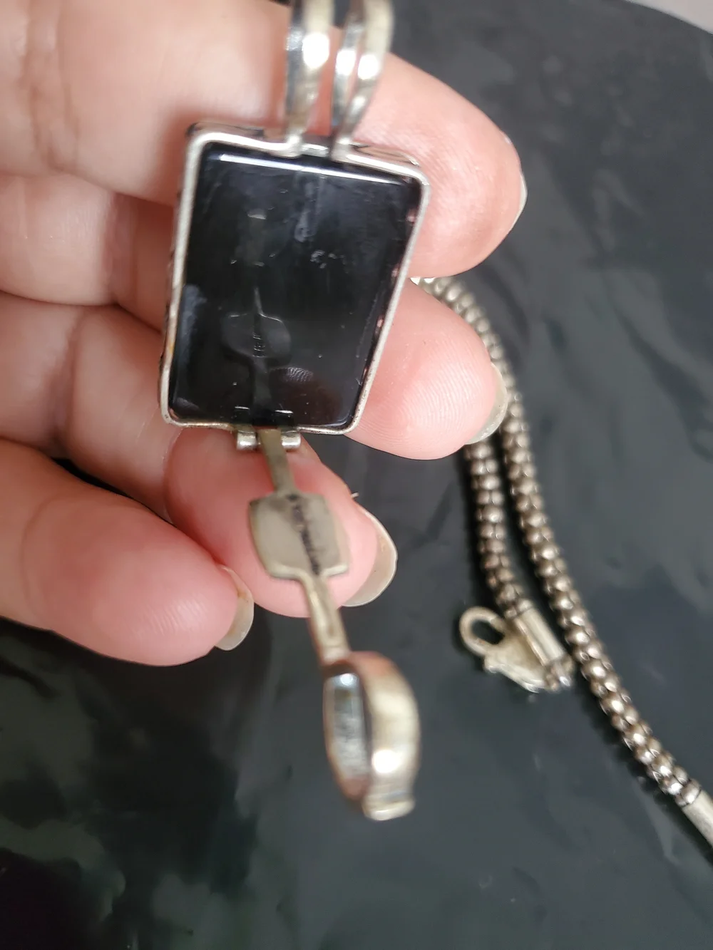 Vintage 925 'Live Laugh Love' Black Onyx Pendant Necklace 17